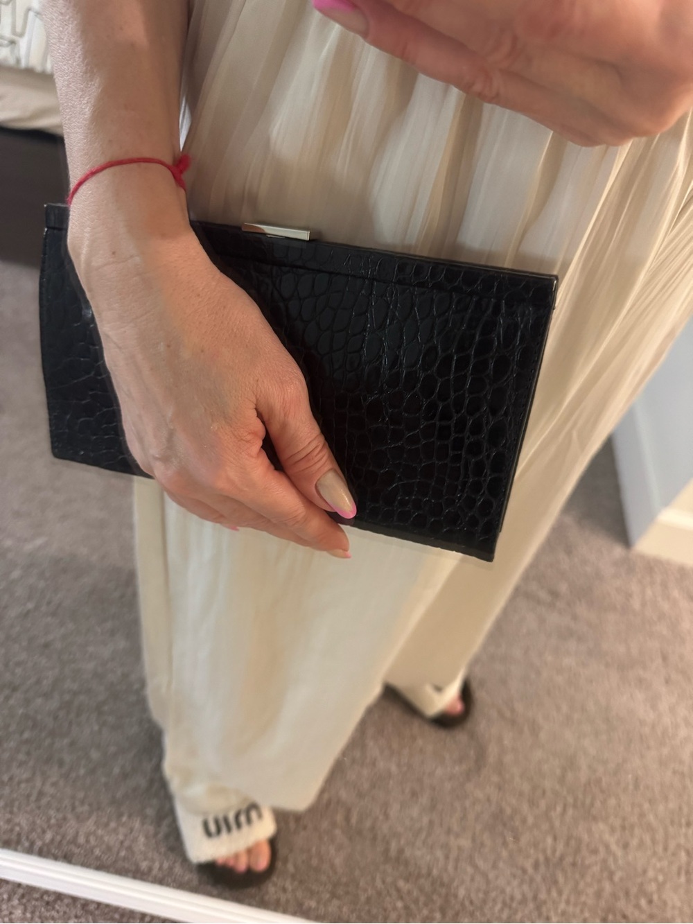 BANANA REPUBLIC Black Cow Leather Boxed Framed Clutch 8.5”x 5” Snake Embossed